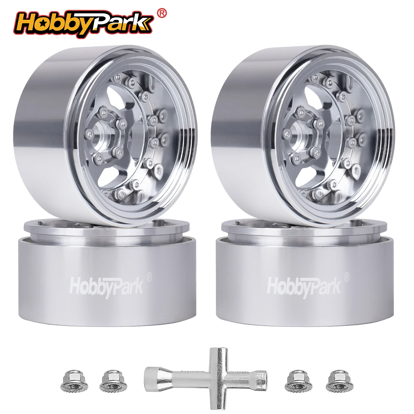 

HobbyPark 10mm 1.9 Beadlock Wheels Deep Dish Aluminum Chrome for 1/10 Rc Crawler Axial SCX10 TRX4 VS4-10 Redcat Gen8 RC4WD,4pcs