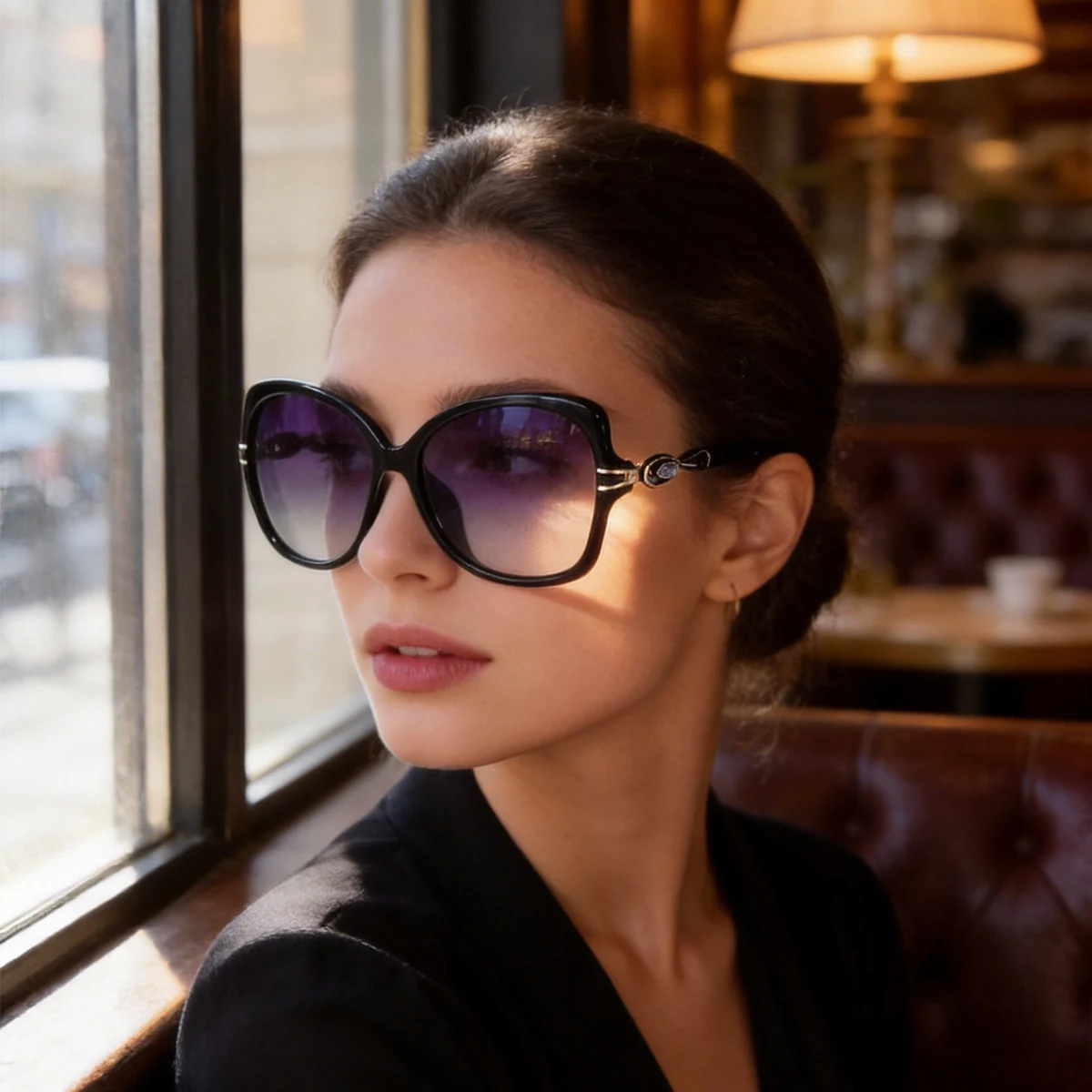 Übergroße quadratische Sonnenbrille für Damen, schwarzer Rahmen, Farbverlaufsgläser, hochwertiger UV-Schutz, modische Brille für den Alltag und den Strand
