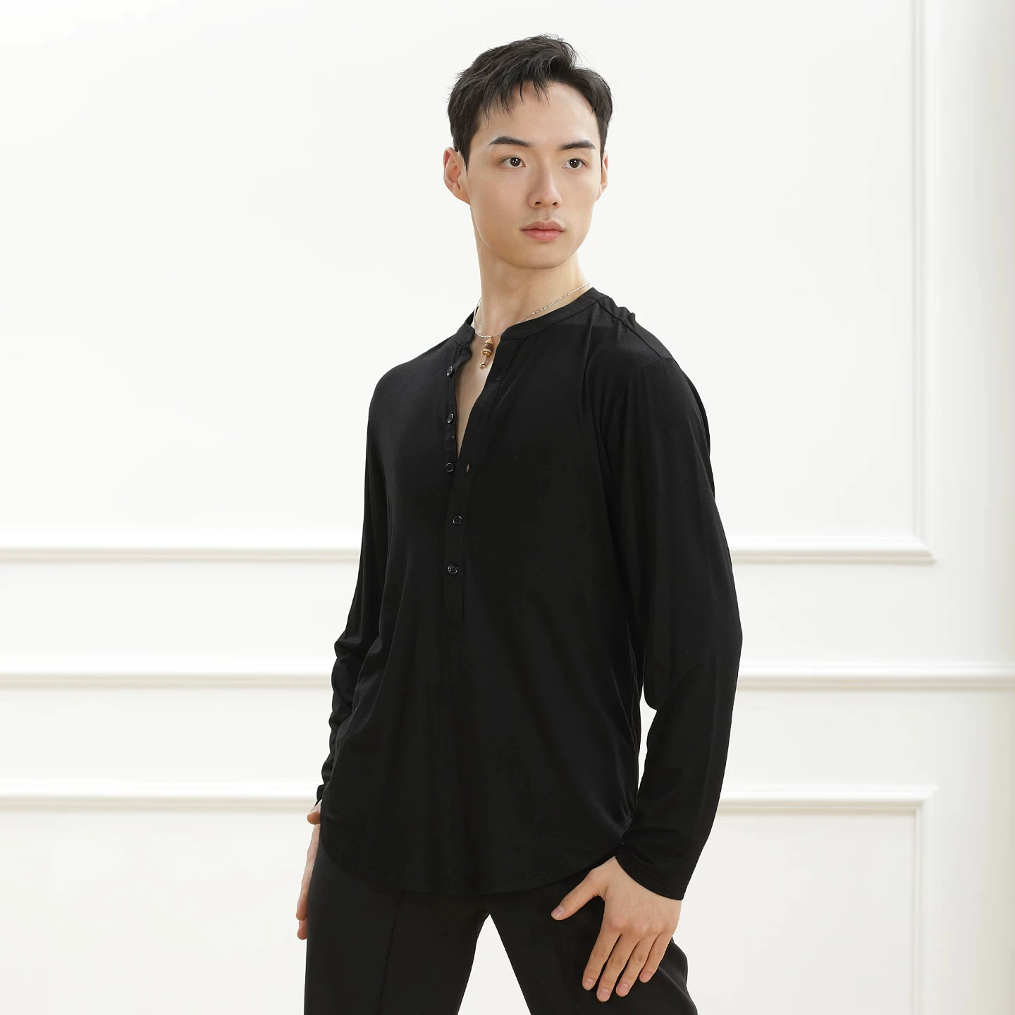 New Male Samba Latin Dance Performance Tops Men'S Long Sleeves Latin Dance Top Adults Ballroom Dance Practice Wear XS11970
