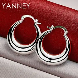 New S925 Sterling Silver Women 30MM Fine Glossy Moon Hoop Earrings For Wedding Fashion Jewelry Girlfriend Gifts Accessories