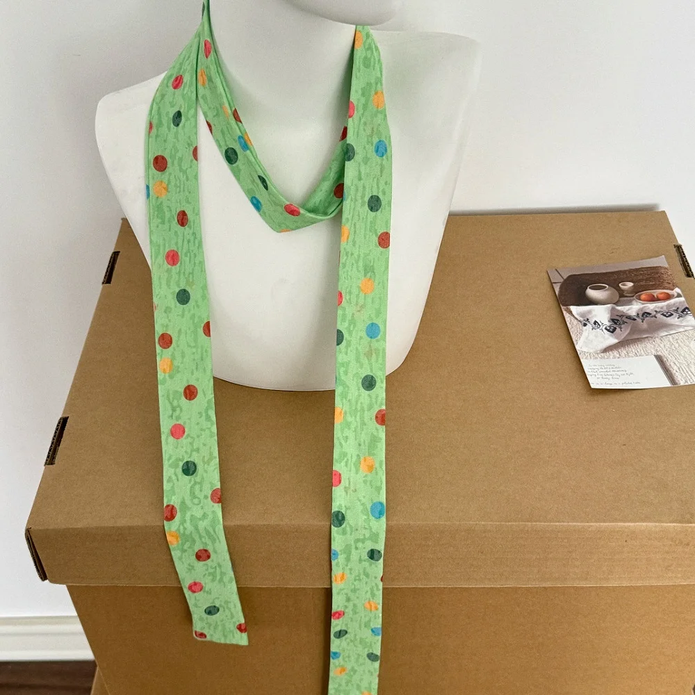 Harajuku Colorful Polka Dot Thin Scarf Vintage Long Narrow Neck Scarf Elegant Print Ribbon Tie Bag Hair Band Fashion Accessories