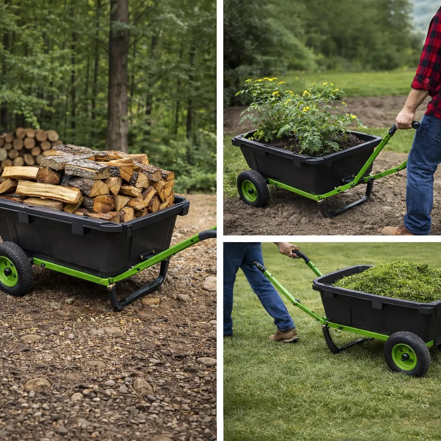 7 Cu. Ft. Poly Wheelbarrow and Yard Cart, Tow-Behind Design, 600 Lb. Capacity