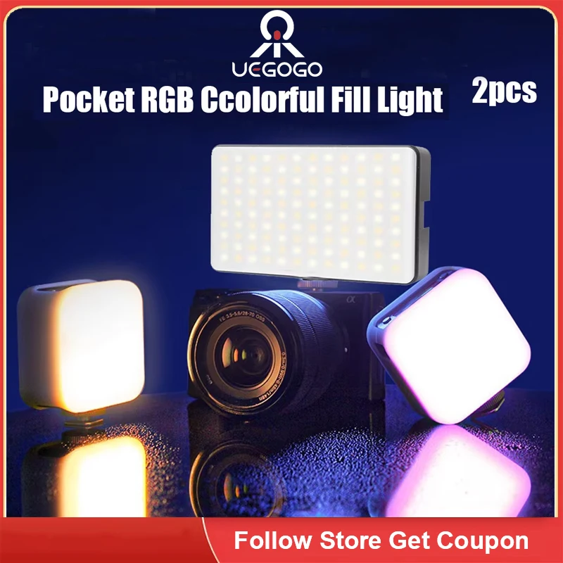 

UEGOGO 2PCS RGB LED Camera Fill Light Full Color Output Video Lamp Kit Dimmable 2500K-8500K 3-Color Panel Light CRI 95+