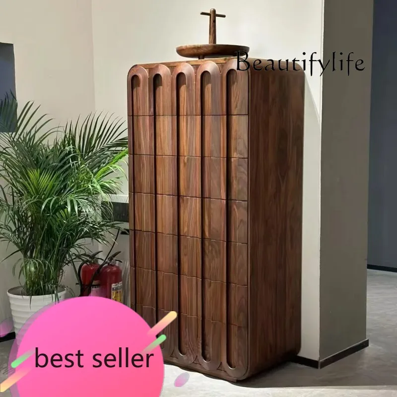 

F Pure North American Black Walnut Chest Cabinet Retro Log Side Cabinet Locker Medium Antique Storage Cabinet