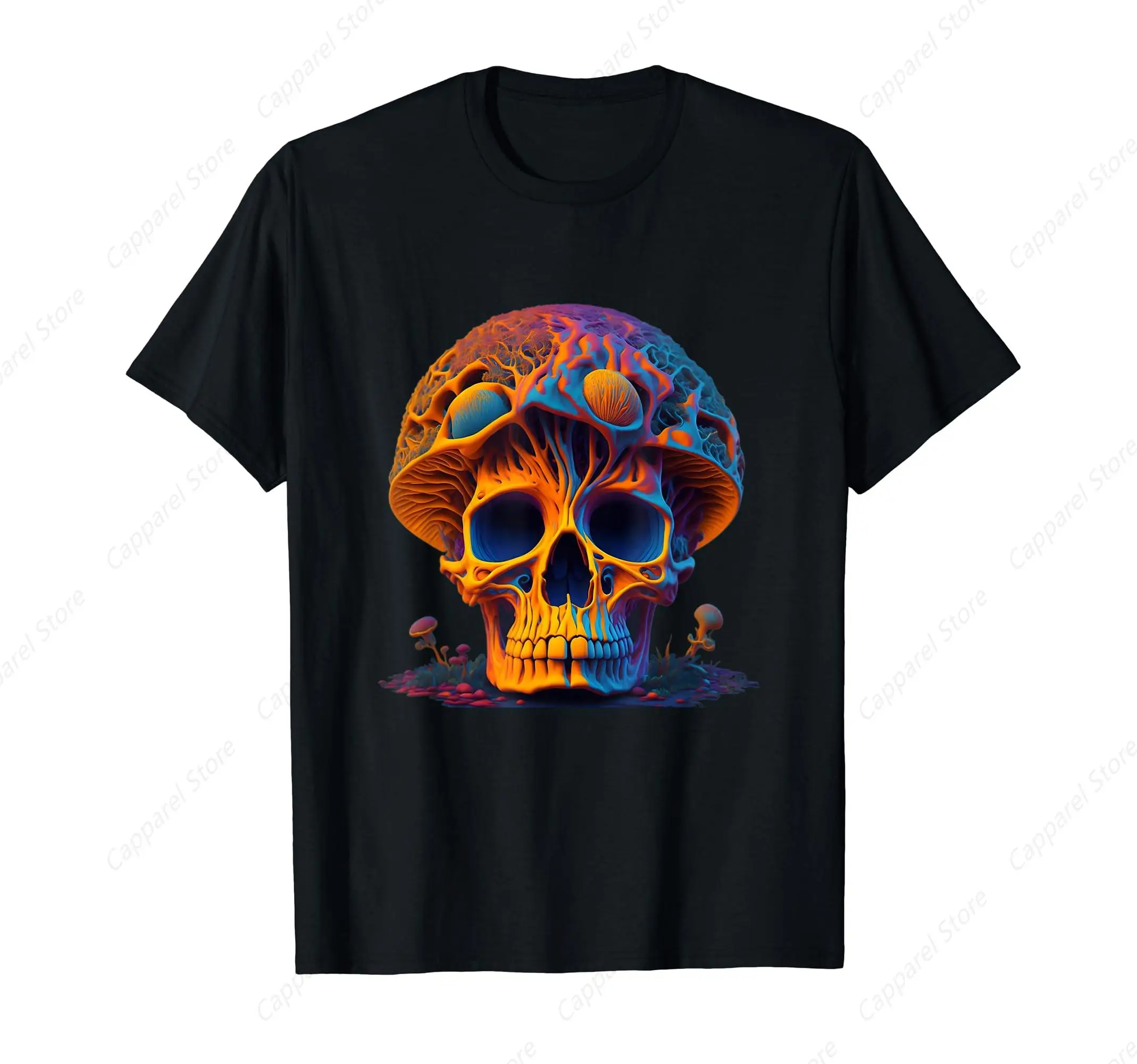 Goblincore Aesthetic Mushrooms Skull Fungi Head Flowers T-Shirt for Men Women Cotton Top Tee