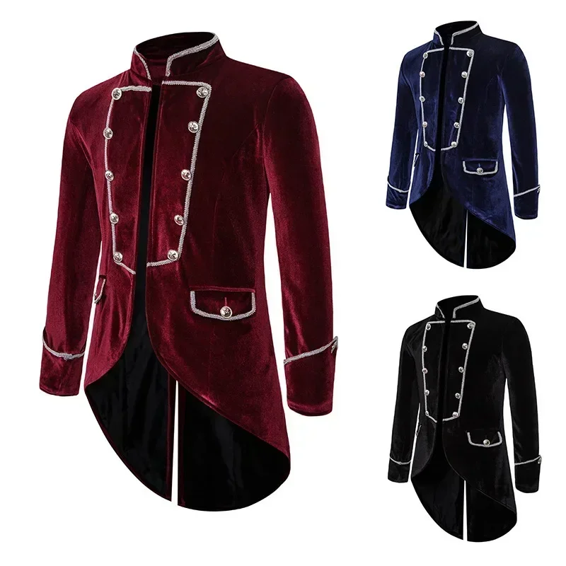 

New Carnival Palace Noble Men Party Velvet Jackets Halloween Medieval Knight Prince Cosplay Coats Prom Tuxedo Suit