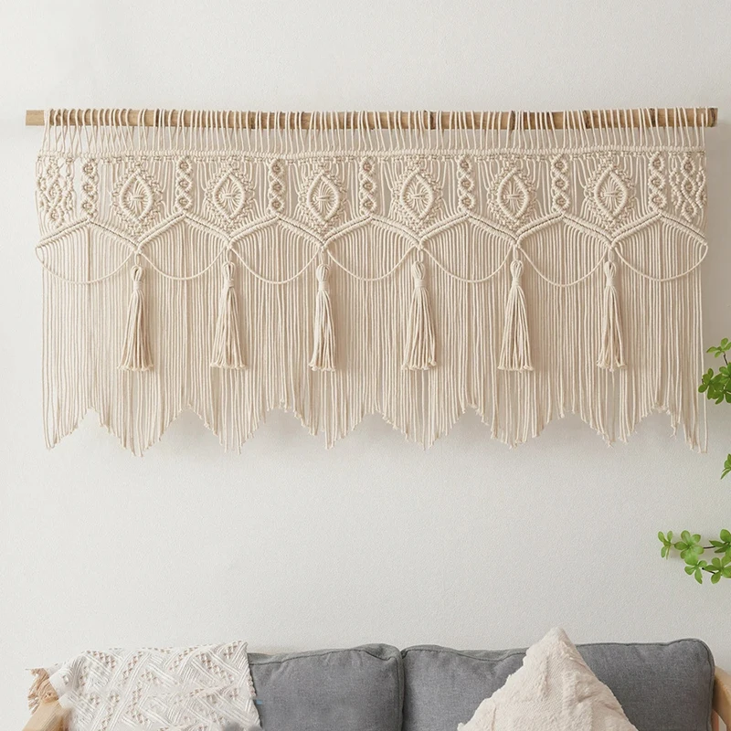 Hand-woven Macrame Cotton Door Curtain Tapestry Wall Hanging Art Tapestry Boho Decoration Bohemia Wedding Backdrop Tapestry Gift