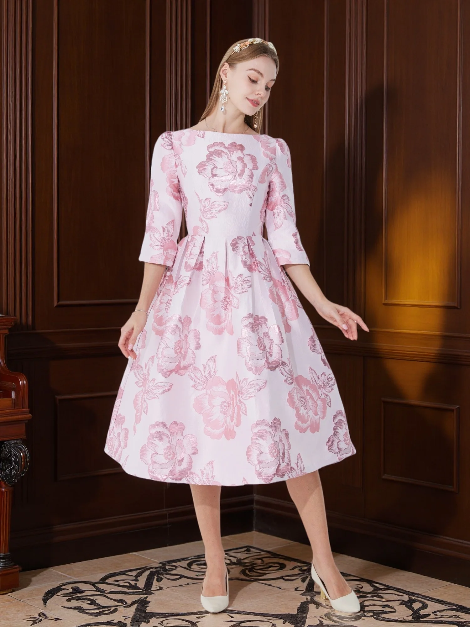 

Elegant Luxury Jacquard Dress for Women Evening Boho Floral Fashion Clothing Vintage Ladies Party Vestidos tea party dresses