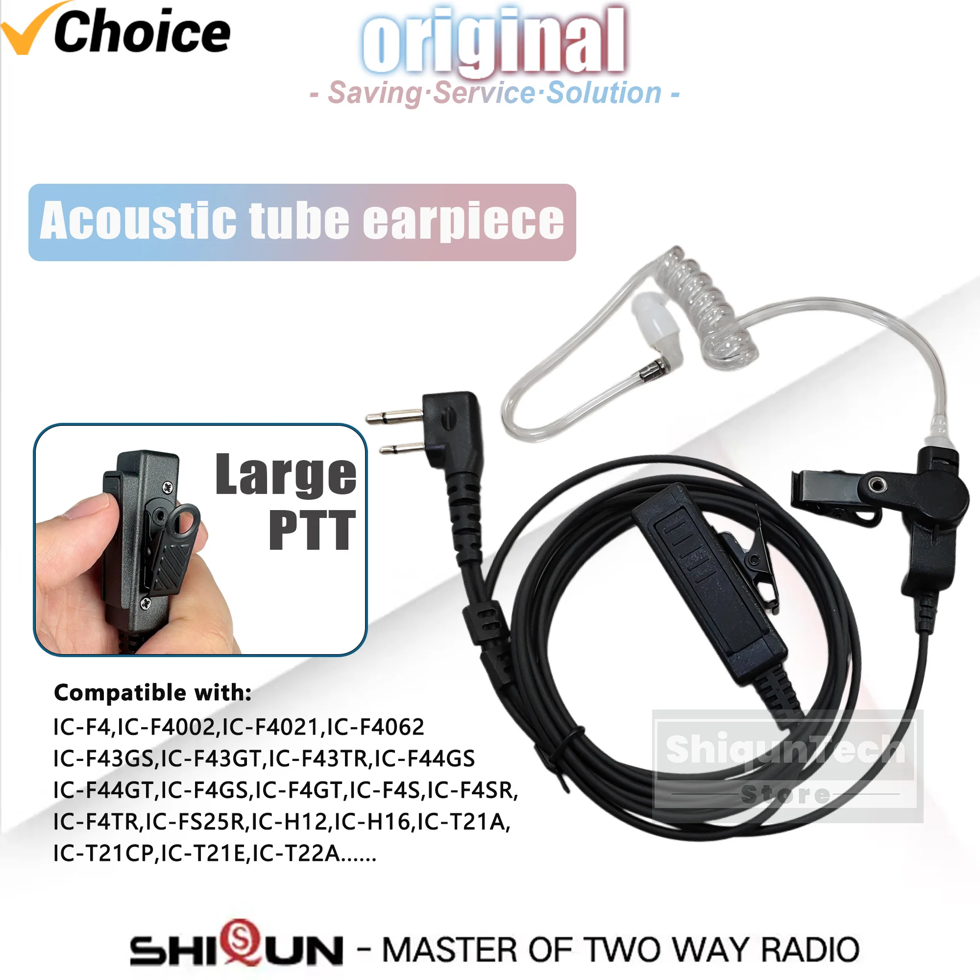 Auricular con Tubo Acústico Compatible con IC-F4011 IC-F3011, Micrófono Grande, Auricular PTT, Accesorio para Walkie-Talkie IC-F3 IC-F4 IC-V82 IC-F24