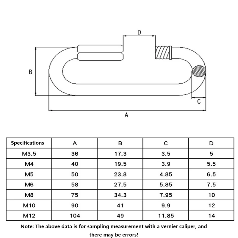 คลิปหนีบแบบล็อคสามเหลี่ยมวงรี สแตนเลส 304 สำหรับเชื่อมต่อเชือก ใช้กับรถพ่วง ชิงช้า เปลญวน สายเคเบิล และการตั้งแคมป์