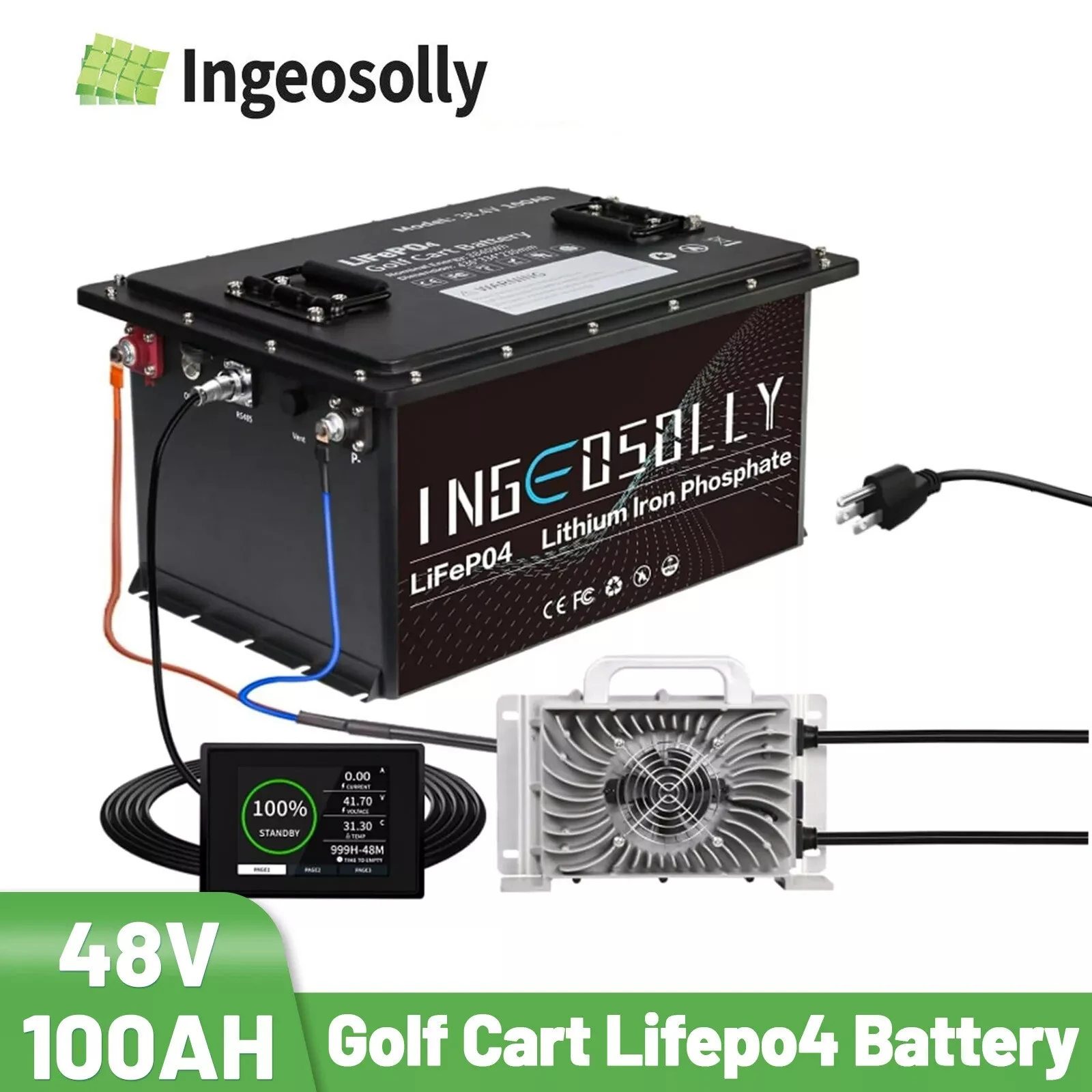 

48V 100Ah Golf Cart LiFePO4 Lithium Battery 15000+ Cycle 200A BMS + 20A Charger Golf Cart Tricycle Solar Battery With Bluetooth