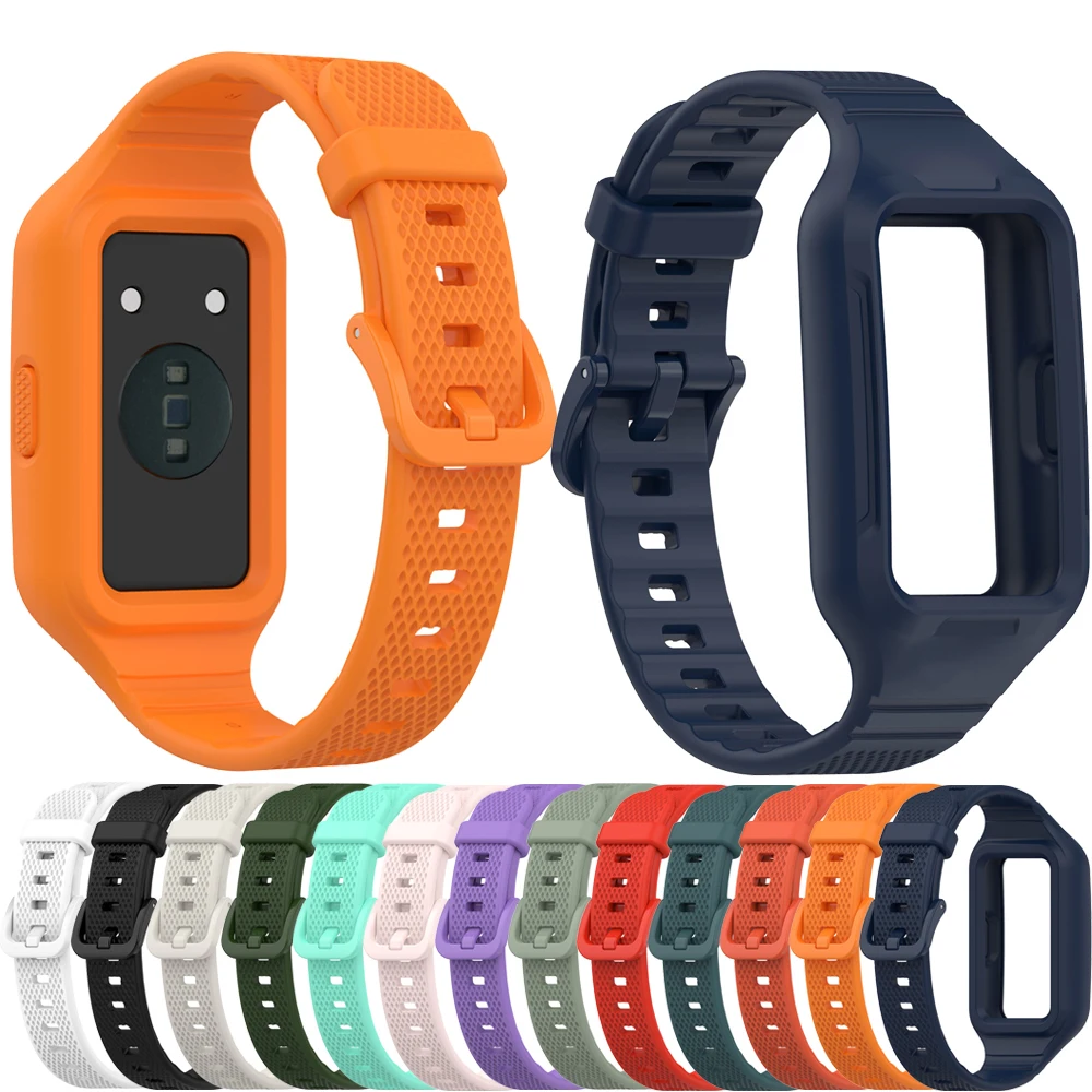 BEHUA Fashion Silicone WatchBand For Huawei Band 9/8/7/6 Smartwatch Wristband Strap with Case Sport belt Correa Frame Bracelet