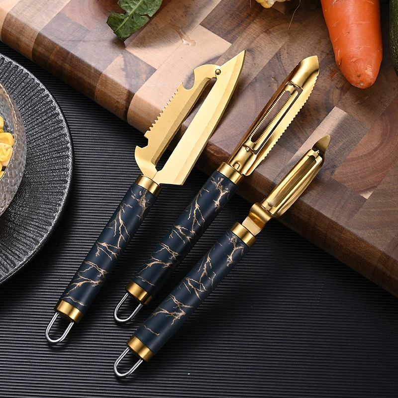 

Golden Vegetable Peeler Stainless Steel Potato Carrot Peelers Multifunction Corn Planer Fish Scale Remover Slicer Kitchen Gadget