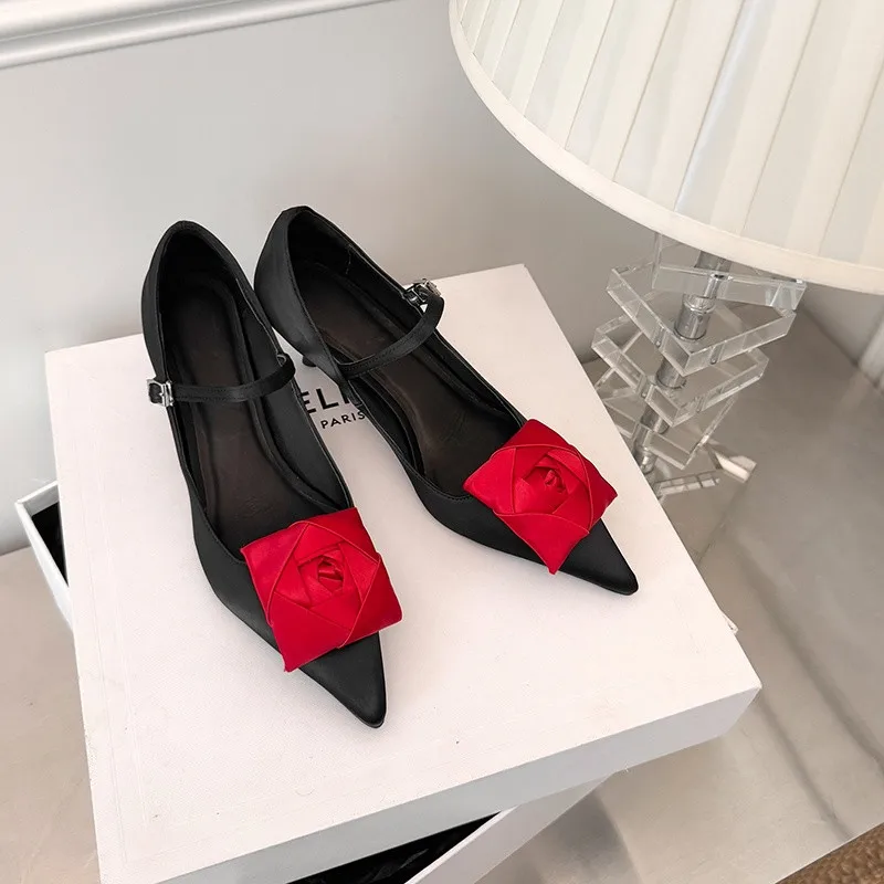 

MKKHOU модные туфли-лодочки, новая высококачественная женская обувь на высоком каблуке с шелковым цветком и острым носком