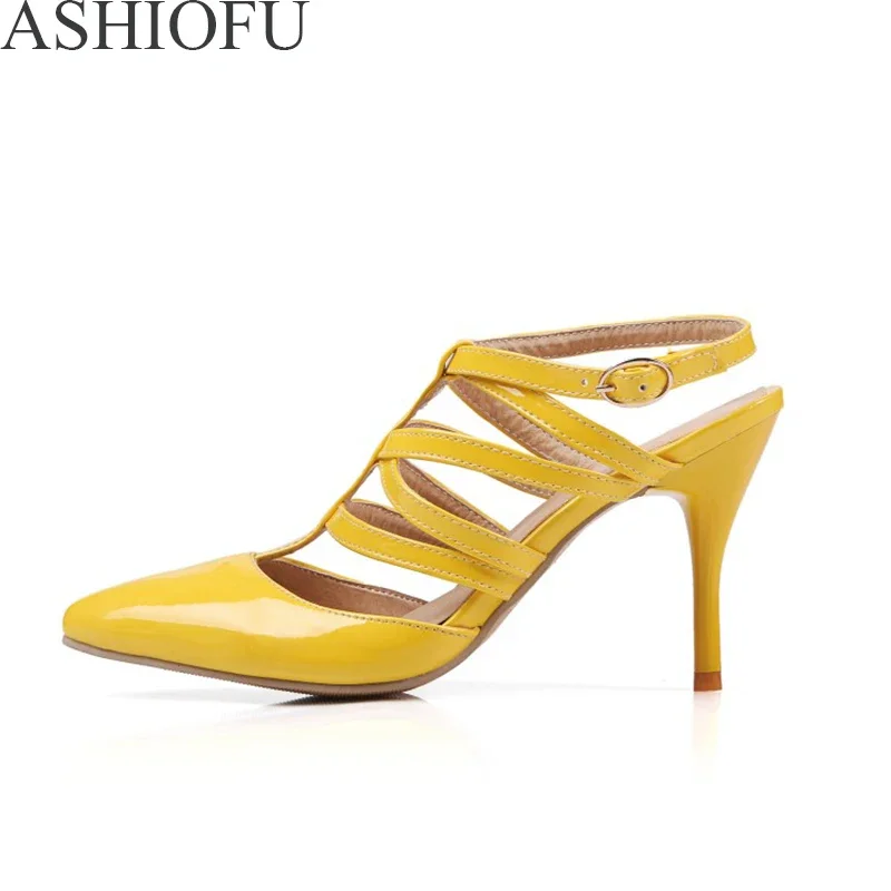 ASHIOFU New Womens High Heel Pumps Slingback Wedding Party Prom Shoes Sexy Shiney Fashion Dress Evening Court Shoes Size 35-47