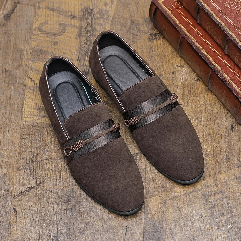 Men Loafers Solid Color Suede Leather Round Toe Simple and Fashionable Versatile for Daily Work Comfortable and Casual Men Shoes