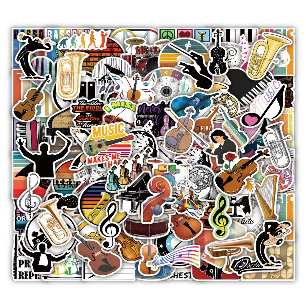 100 PCS New Music Orchestra Singer Personalized Simple and Versatile Graffiti Waterproof Sticker Decorative Account Toy Water Cu