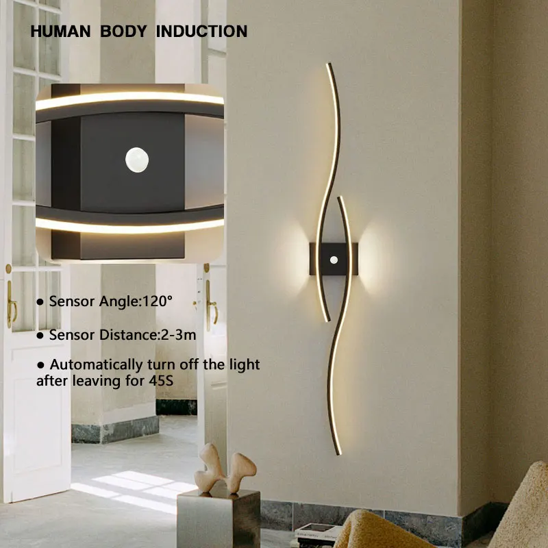 Imagem -05 - Modern Human Body Sensor Wall Lamps Led Wall Light Quarto Minimalista Mesa de Cabeceira Sala de Estar Long Strip Home Iluminação Interior