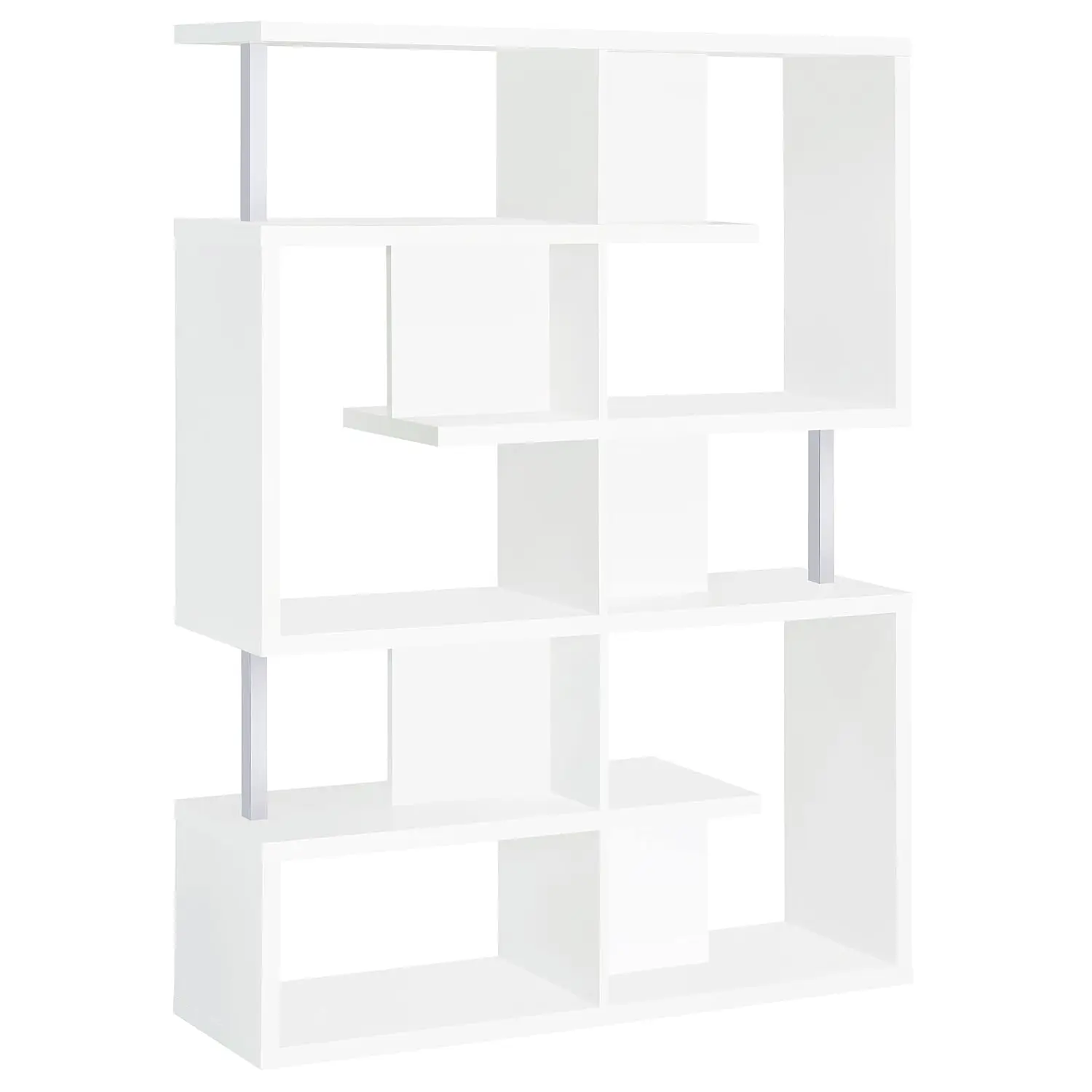 White 5-Shelf Metal & Wood Bookshelf with Chrome Details for Home Office 63 Inch, Customized