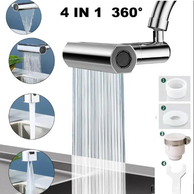 Zlewozmywak 4 w 1, wodospad, bateria kuchenna, Bubbler, odporny na zachlapania 360 °   Łazienka Skin Basin Tap Extender Adapter wody do zlewu kuchennego