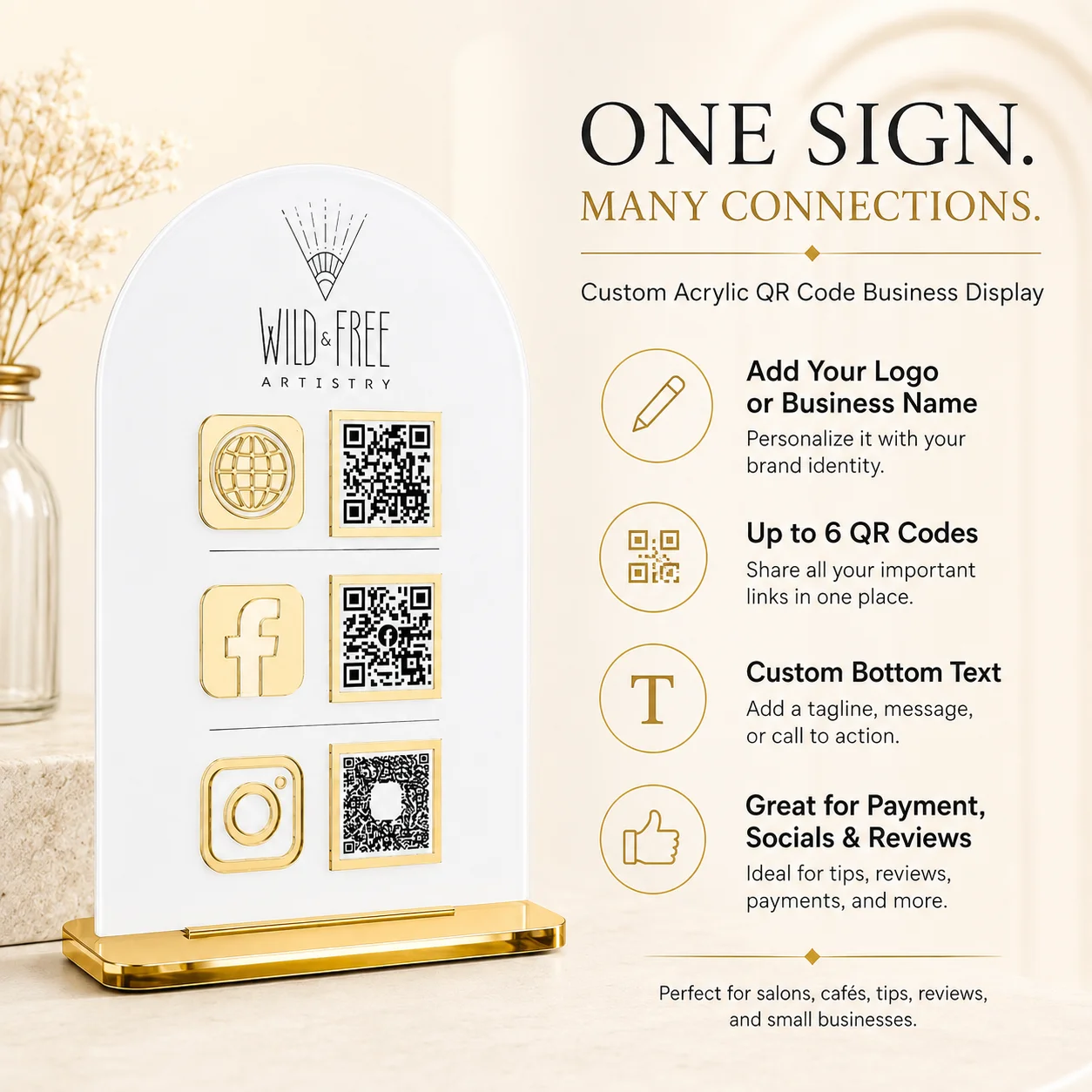 Custom QR Code Acrylic Plaque Personalized Logo Text Photo Clear Display Stand For Business Store Counter Payment Social Media