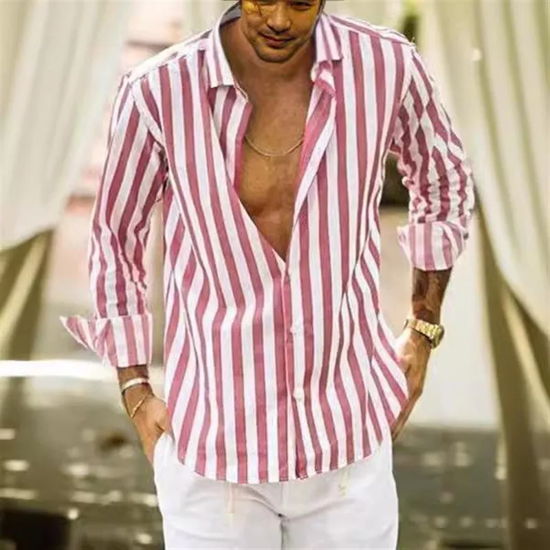 

Свободный крой, мужская длинная полосатая одежда для колледжа, с воротником-стойкой, материал, летняя модная внутренняя одежда, другие подробности, другие подробности