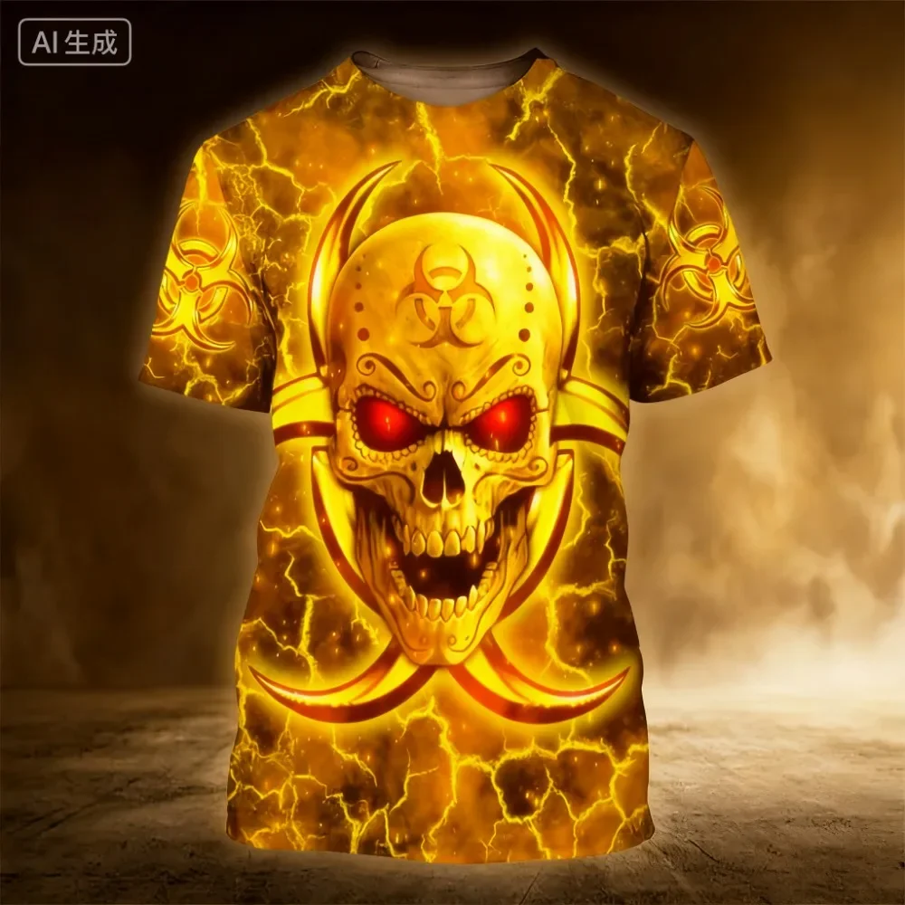 Men Graphic Skull T Shirt Halloween Short Sleeve T shirt 3D Print Crew Neck Shirt Vintage Fashion Outdoor Casual Summer Clothing