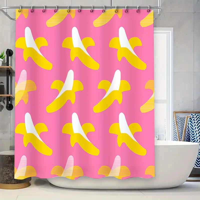 

Banana Shower Curtain with Pink Background Perfect for Bathroom Decor!