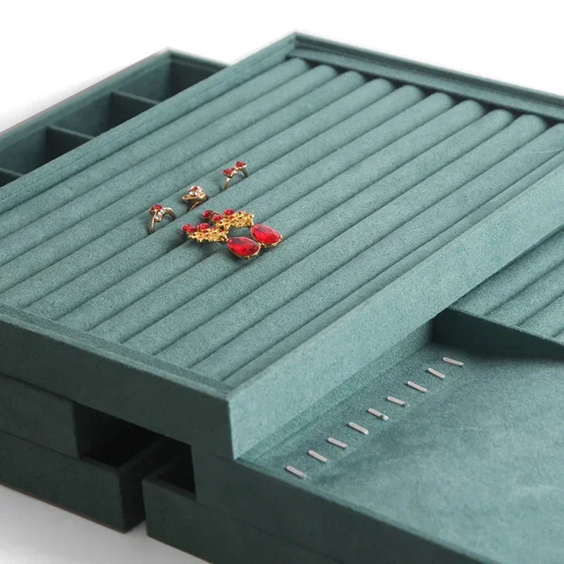 Green Velvet Jewelry Display Tray Ring Bracelet Necklace Pendant Earring Organizer Jewelry Storage Tray For Drawer