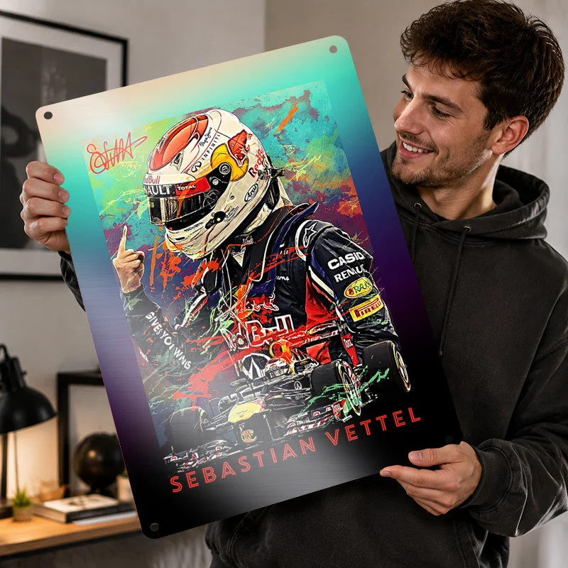 Sebastian Vettel Textured Posters Personalized Aluminum Metal Sign Trackside Champion Portrait Wall Art Ideal In Garage Lounge