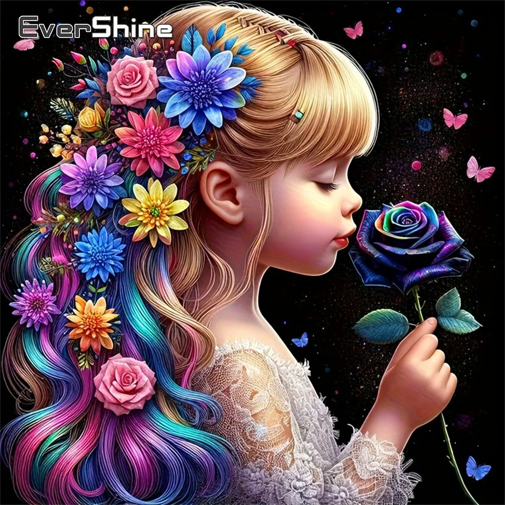 EverShine Diamantmalerei Porträt Mädchen Strass-Stickerei Rose Vollquadrat-Mosaik Gänseblümchen-Bild Handgemachte Geschenke