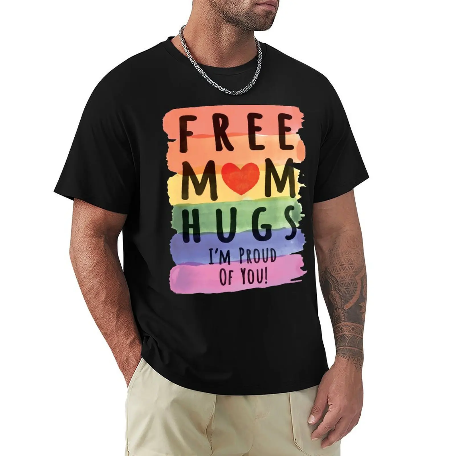 Free Mom Hugs LGBTQ+ Pride (Rectangle) T-Shirt tees funnys oversized t shirt men