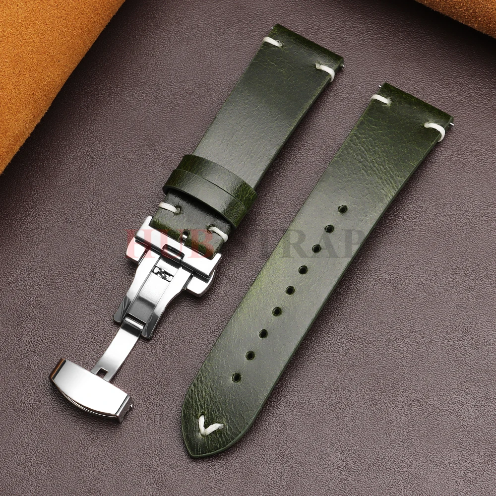18mm 20mm 22mm Armband für Seiko Vintage Öl-Wachs-Leder Uhrenarmband Herren Damen Schmetterlingsverschluss Genähtes Rindslederband für Omega – Detail 19