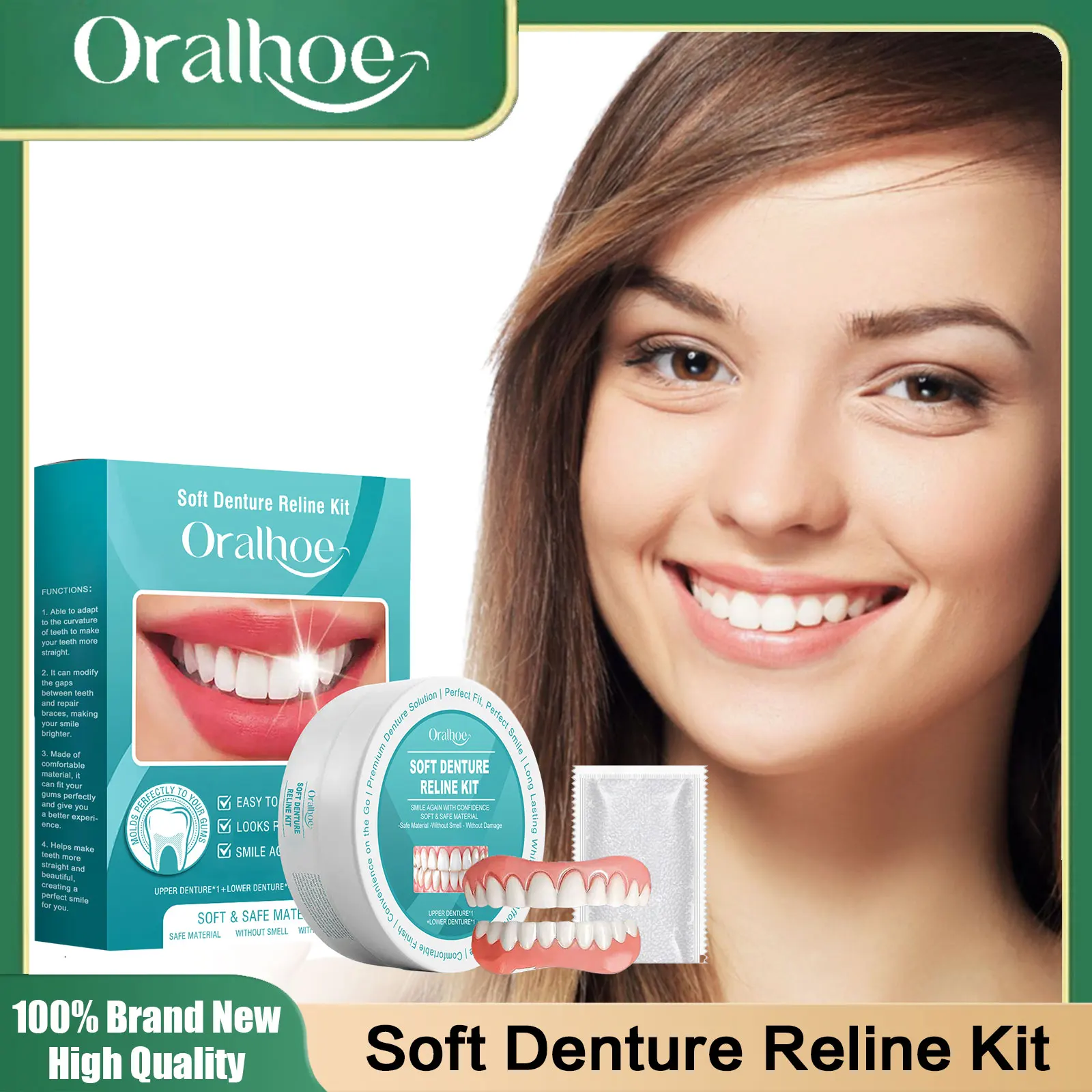 Soft Denture Reline Kit Upper And Lower Fake Braces For Teeth Loss Repair Reduce Dental Gap Easy Use Silicone Dentures Full Set