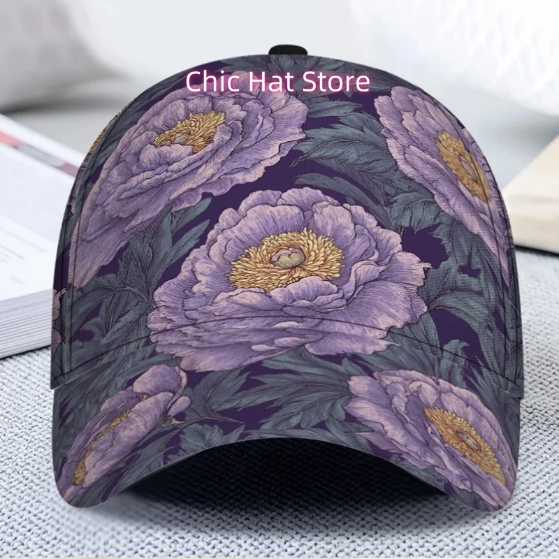 Cool Pattern 1pc 1pc Adjustable Snapback Floral & Arran Synthetic Gemstone-Enhanced Baseball Cap - Lightweight Hat Suitable for
