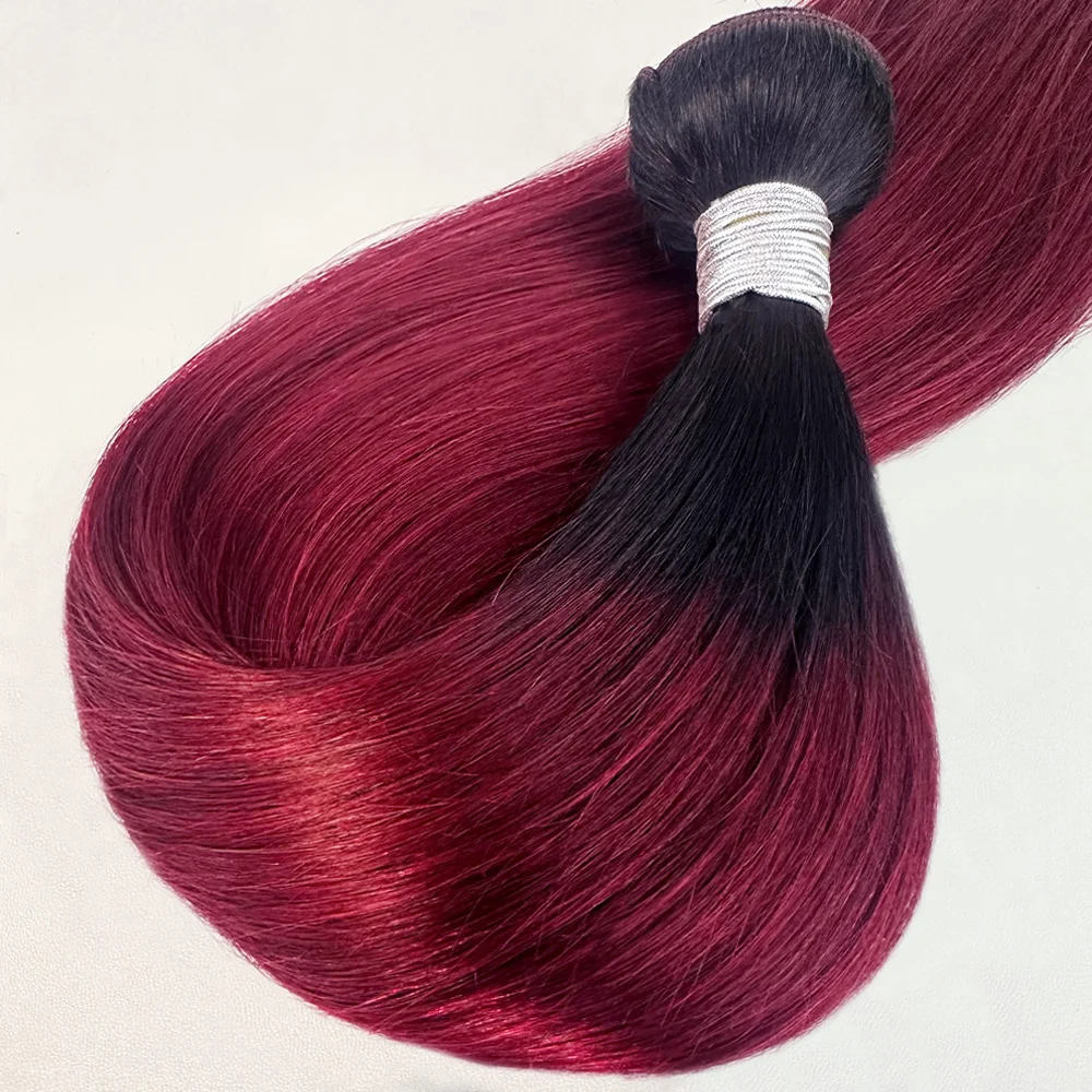 

100% Human Hair T1B/99J Human Hair Bundles Double Weft Ombre Burgundy Straight Human Hair Weave 15A Remy Hair Extensions 1/3Pcs