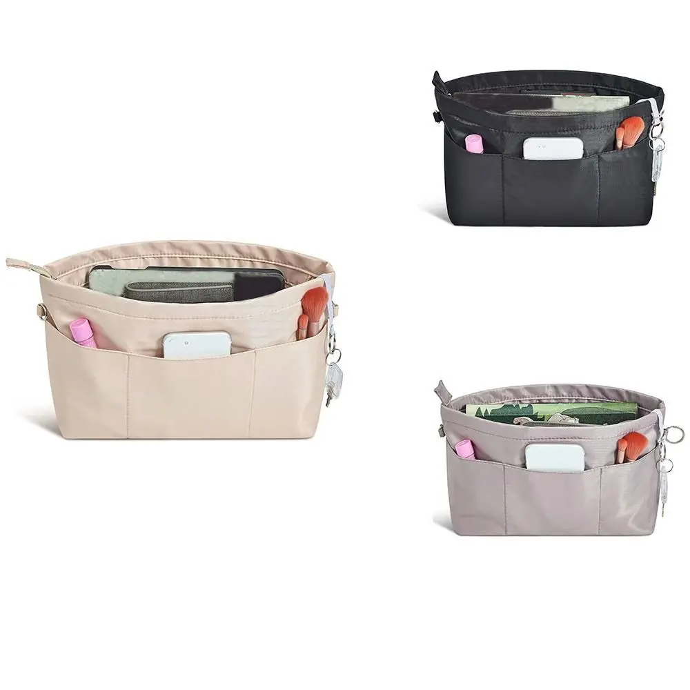 Multi-Pocket Insert Cosmetic Bag with Zipper Large Capacity Nylon Toiletry Bag Solid Color Multifunctional Storage Bag Room