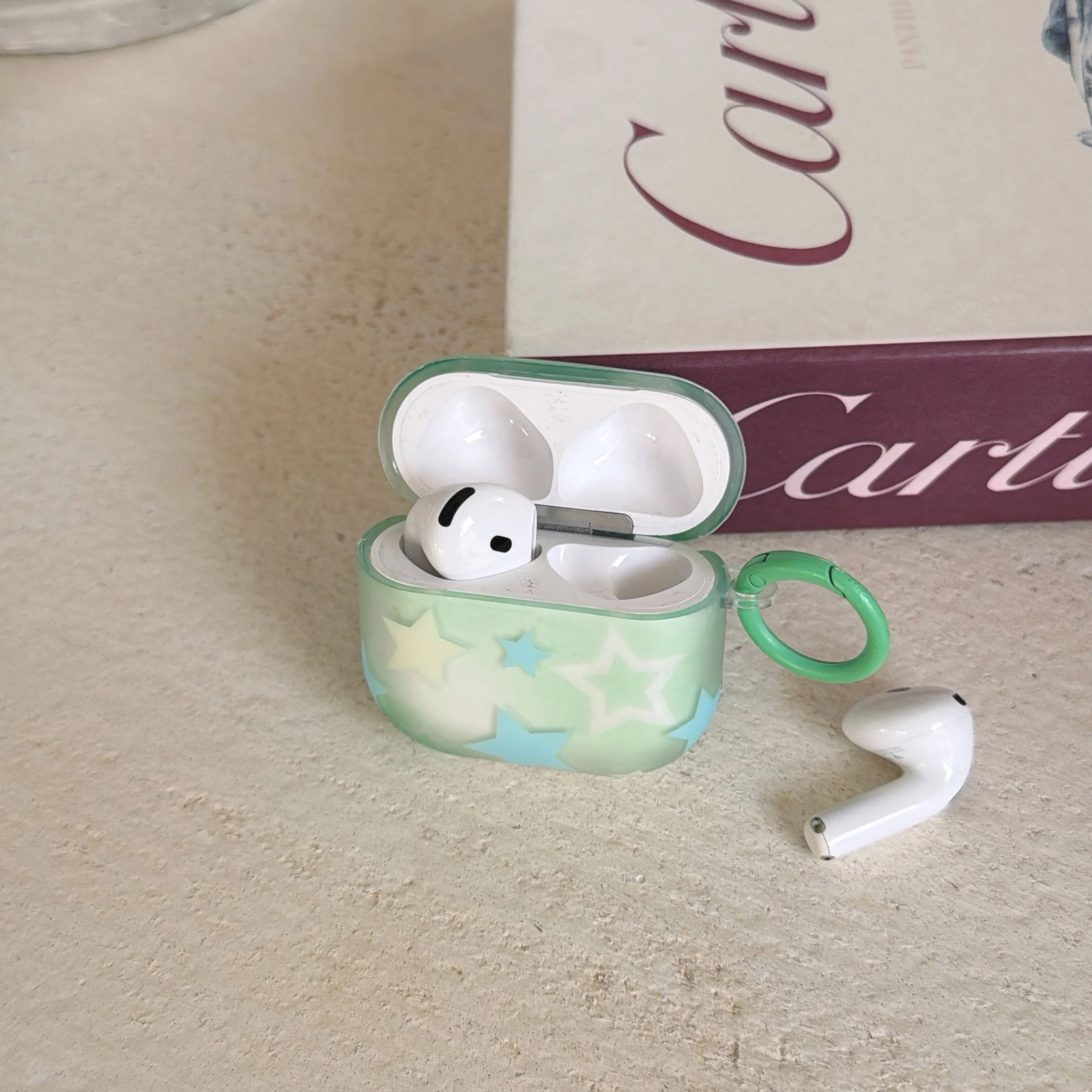 Simple Fresh Blue Star Pattern Transparent Green Matte Earphone Case Cover Case For AirPods 1 2 3 4 5 Pro Pro2 Pro3 with Pendant