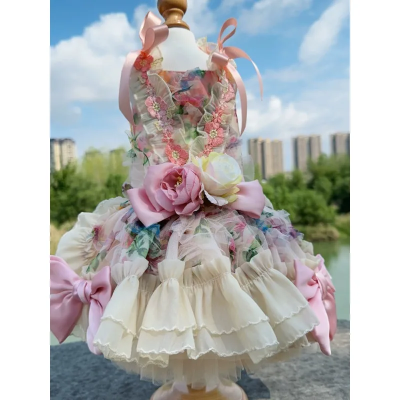 カスタムメイドのバラの花の長いウェディングドレス,ペットの変装,カスタムメイドの結婚式の衣装