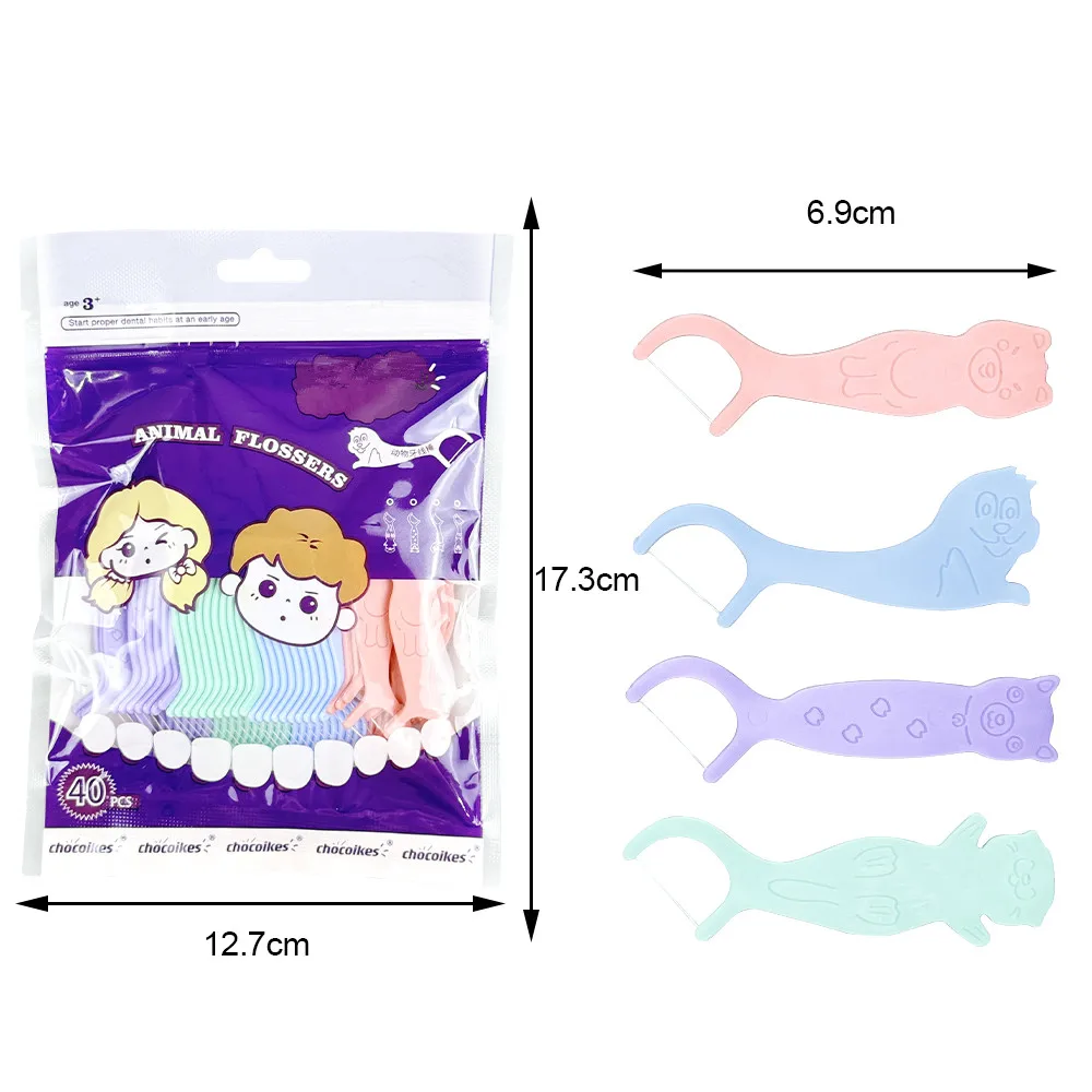 10×40pcs/bag Kids Dental Floss Picks Cartoon Animal Shape Dental Flosser Stick Children Cute Teeth Cleaning Toothpicks Oral Care