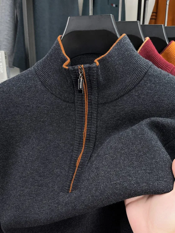 2024 Maglieria di lana da uomo nuova Cerniera spessa f Maglione a collo alto Autunno Inverno Papà di mezza età Vestiti Taglio dritto