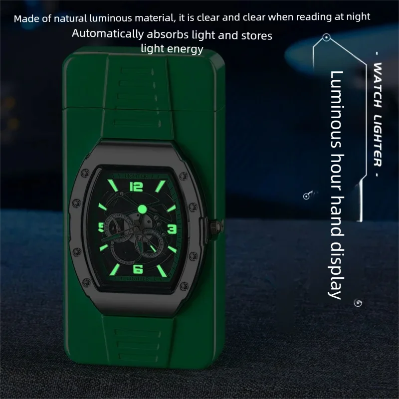 Real watch night light pointer cycle inflation wholesale blue flame inflatable windproof direct impact lighter