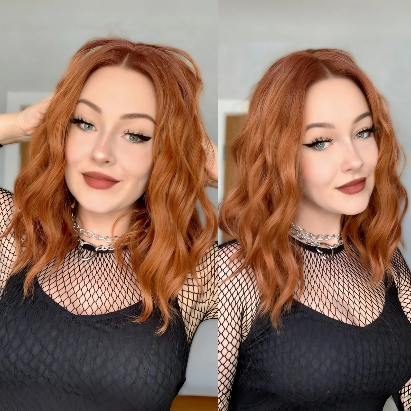 Short Wavy Curly Bob Wigs for Women Ginger Orange Shoulder Length Middle Part Copper Natural Wave Heat Resistant Cosplay Party