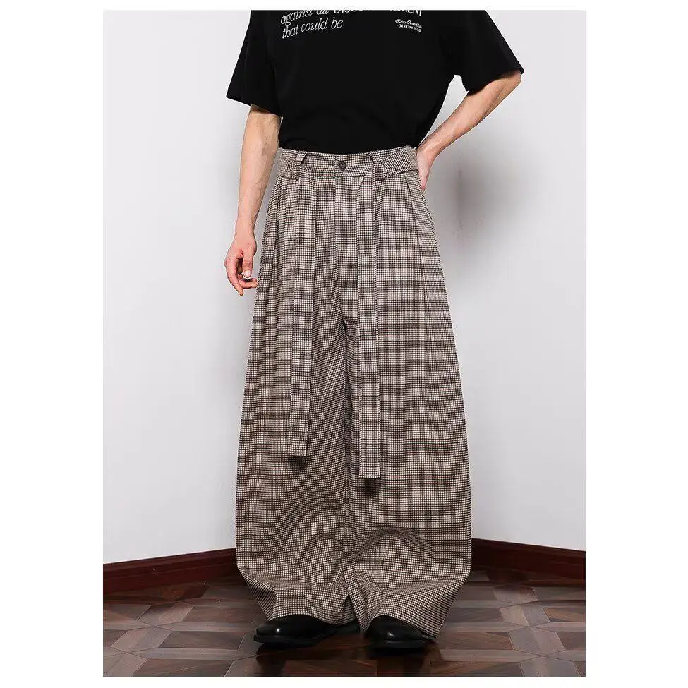 

American Retro Plaid Casual Loose Straight Leg Men's Pants Vintage Luxury Westwear Teenage Autumn Polyester Fiber