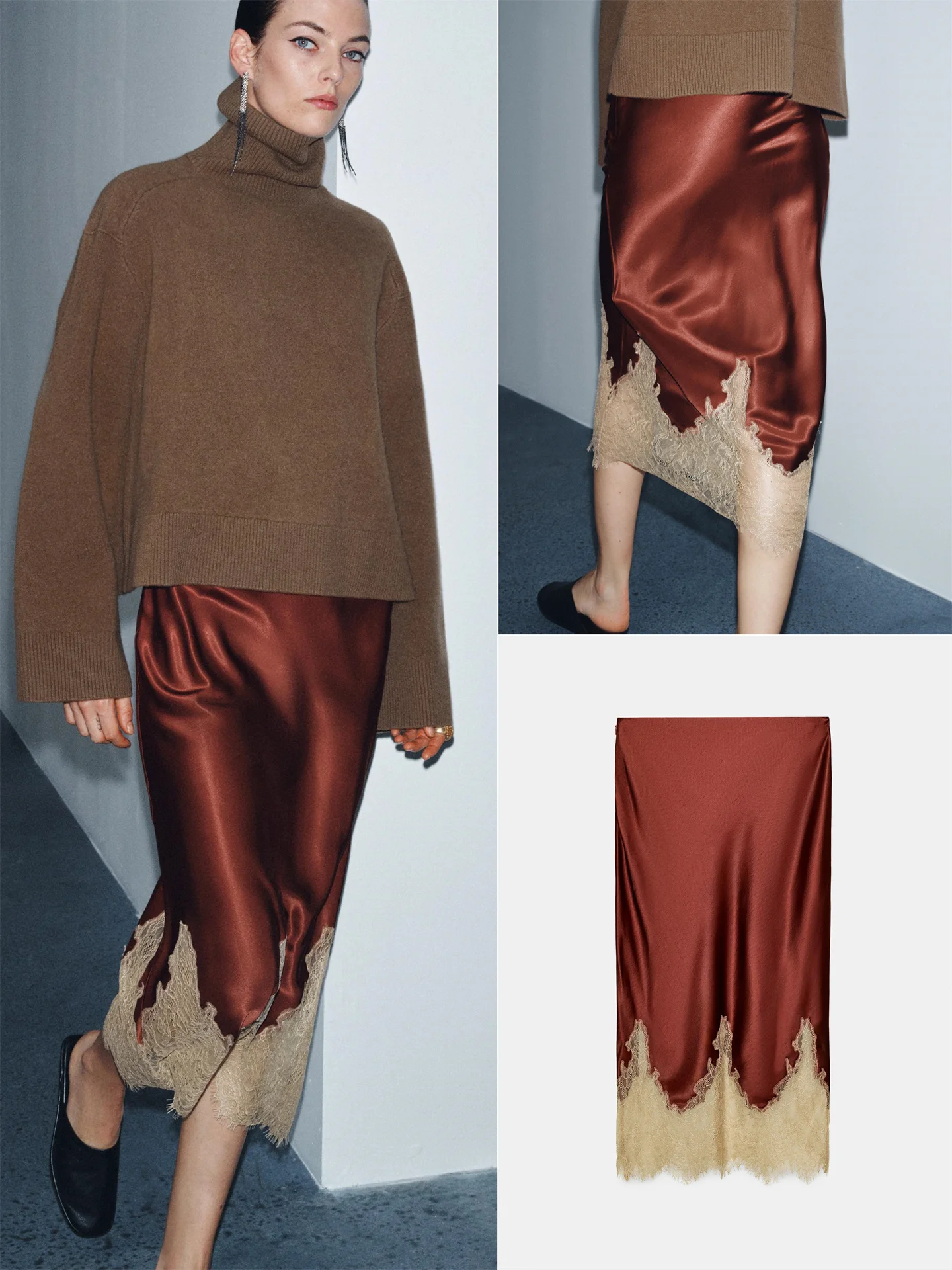 

Новая коллекция: Женская повседневная юбка из шелковистого атласа с текстурой, средней посадки, осенняя, 2025, прямого кроя, H-образная, модель Stand Fit