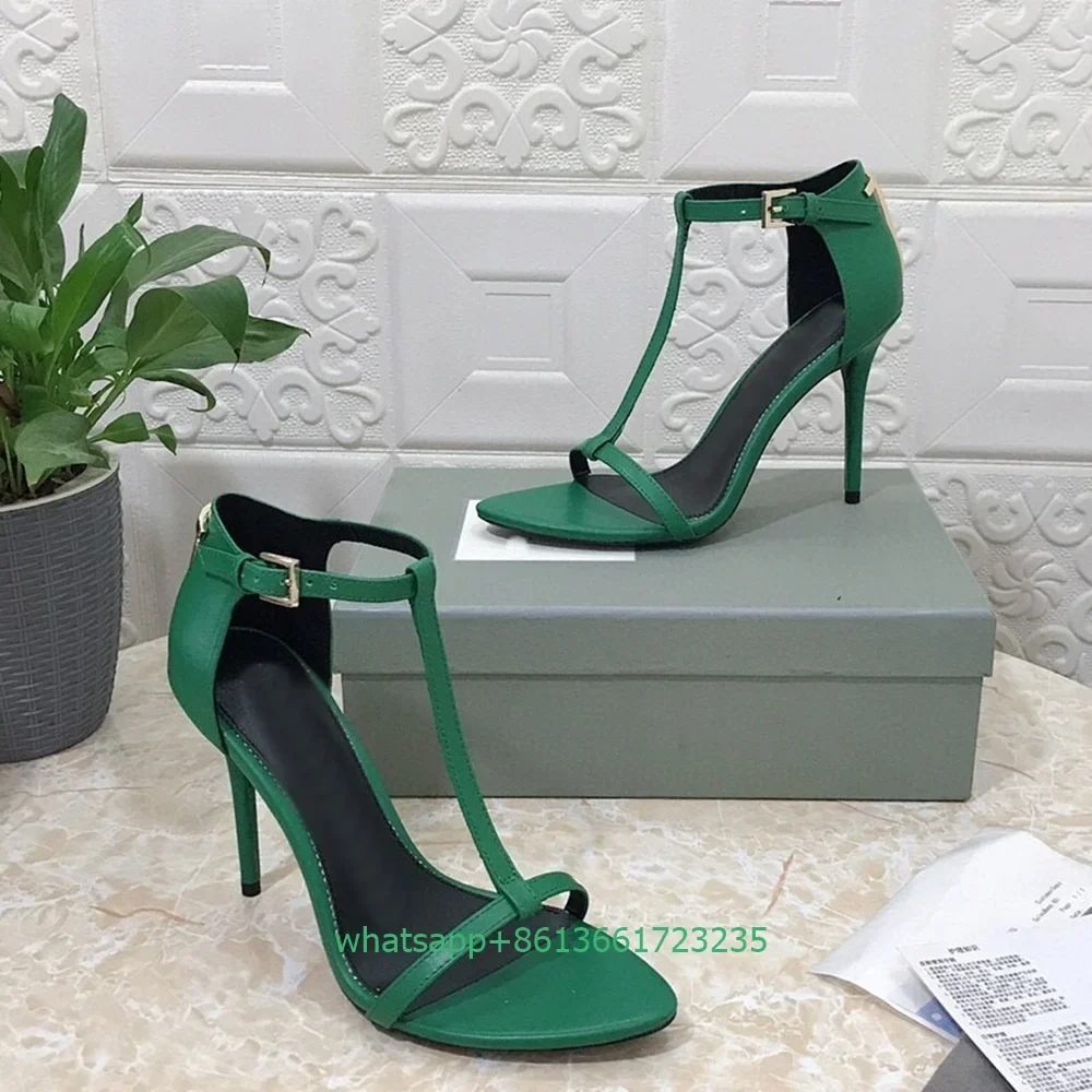T-Tied Open Toe Women Sandals Genuine Leather Stiletto Heel Sexy High Heels Cover Heel 10.5CM Ankle Buckle Fashion Summer Sandal