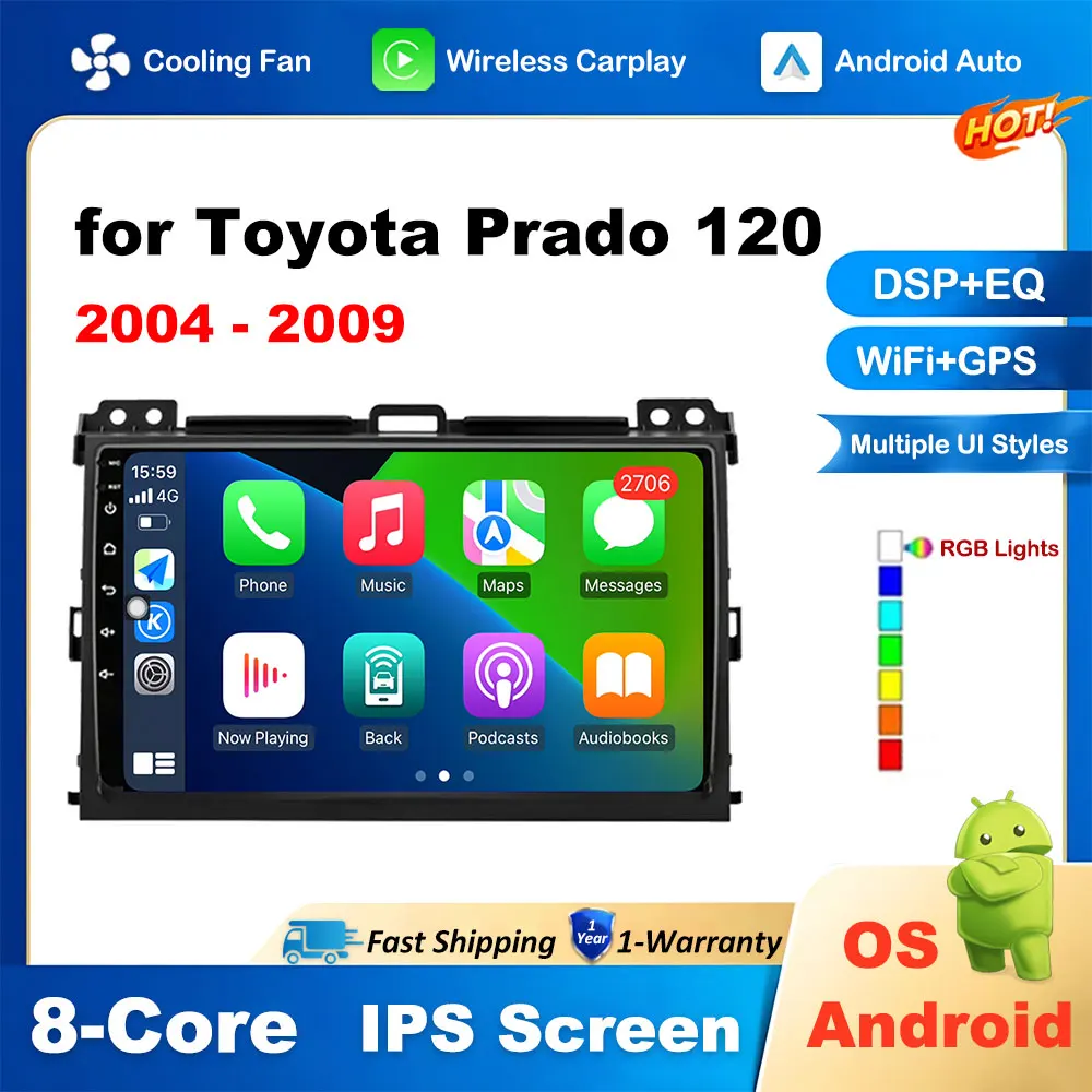 

Car Radio for Toyota Prado 120 2004 - 2009 4G GPS Navigation Video Player DSP Stereo Wireless Carplay Android Auto No 2 din