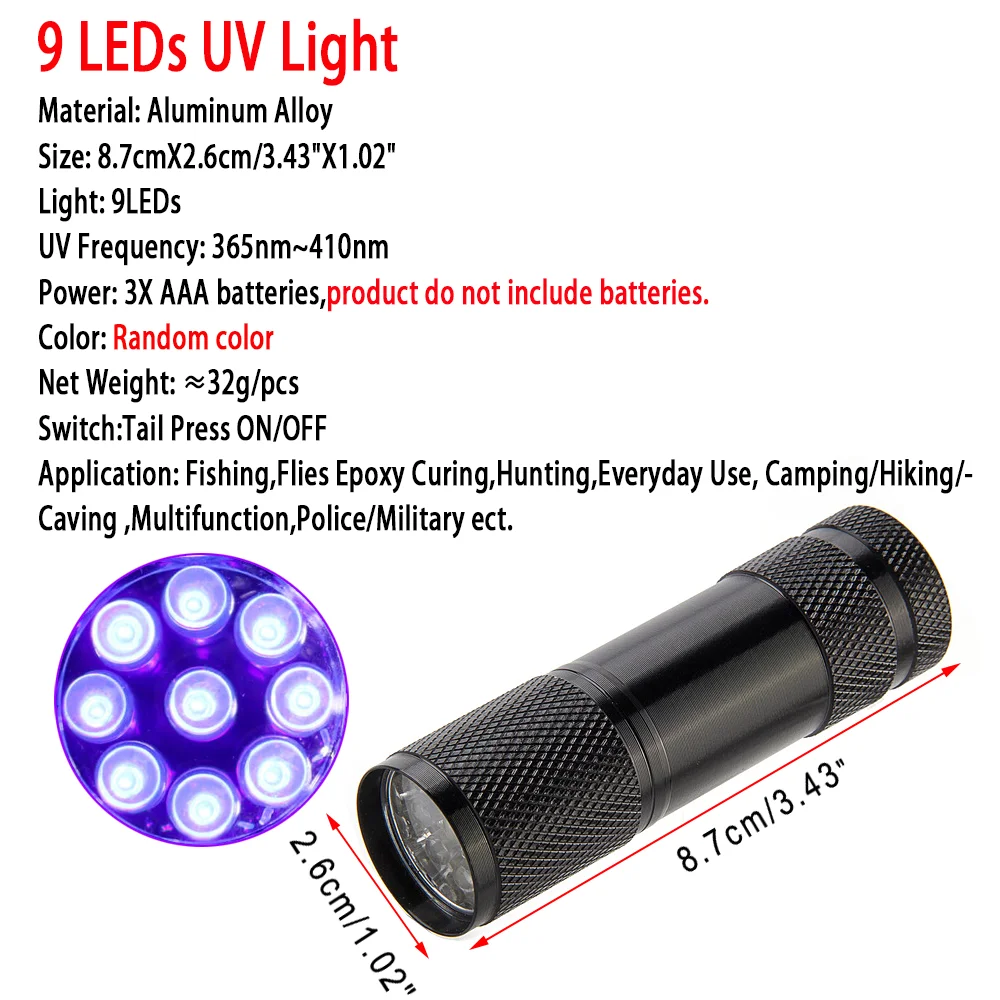 Vampfly 9LEDs 21LEDs UV Curing Lamp Torch Buzzer Nymph Fly Epoxy Curing 365nm~410nm Mutifuction UV Light Fishing Fly Tying Tool