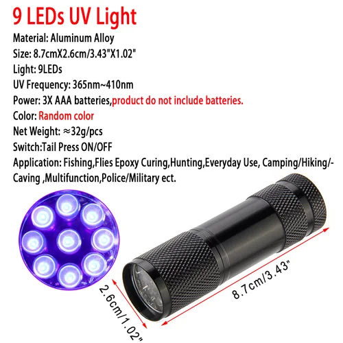 Imagen 2 del producto Vampfly 9LEDs 21LEDs lámpara de curado UV antorcha zumbador Ninfa mosca epoxi curado 365nm ~ 410nm multifunción luz UV pesca atado de moscas herramienta