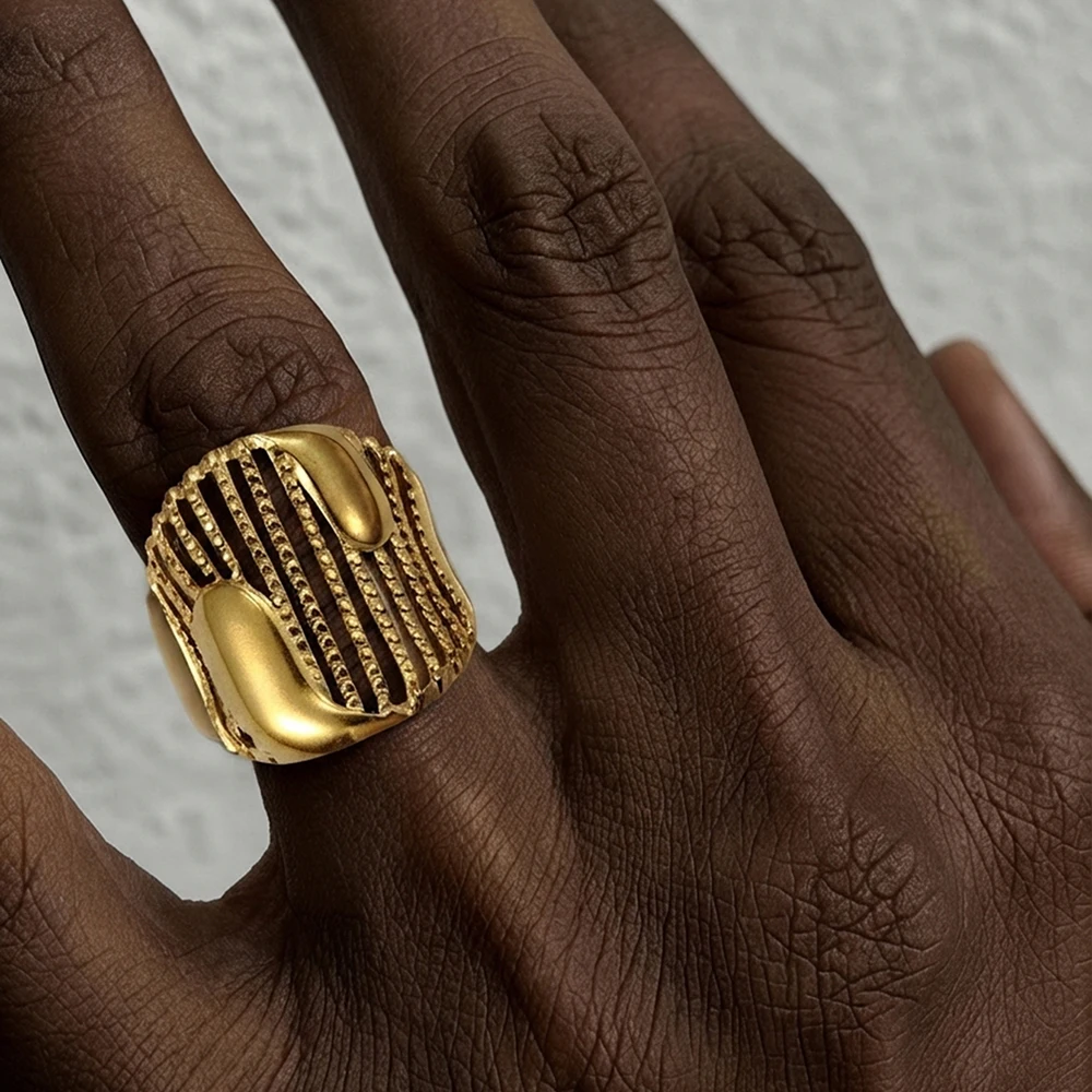 Stainless Steel Openwork Wide-Band Ring: Trendy, Cool, and Unique—Perfect for Everyday Wear and Parties